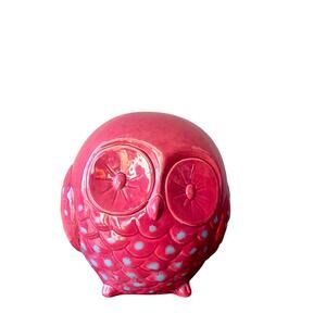 Seto Ware Japanese Ceramic Owl High Gloss Pink with Blue Feathers